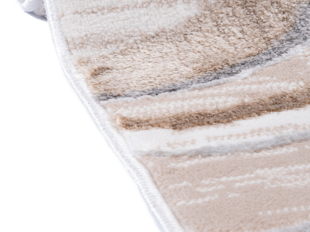 Dywan MULTIDECOR Evaz 160 x 230 cm Beżowy, rozmiar, salon, strefa, komfort, na białym tle zbliżenie na jedną z krawędzi dywanu