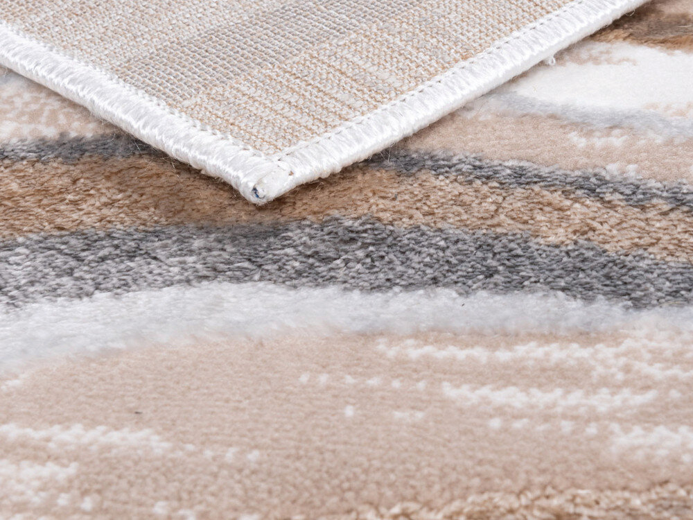 Dywan MULTIDECOR Evaz 160 x 230 cm Beżowy, poliester, miękkość, wygoda, użytkowanie, zbliżenie na narożnik i środek dywanu