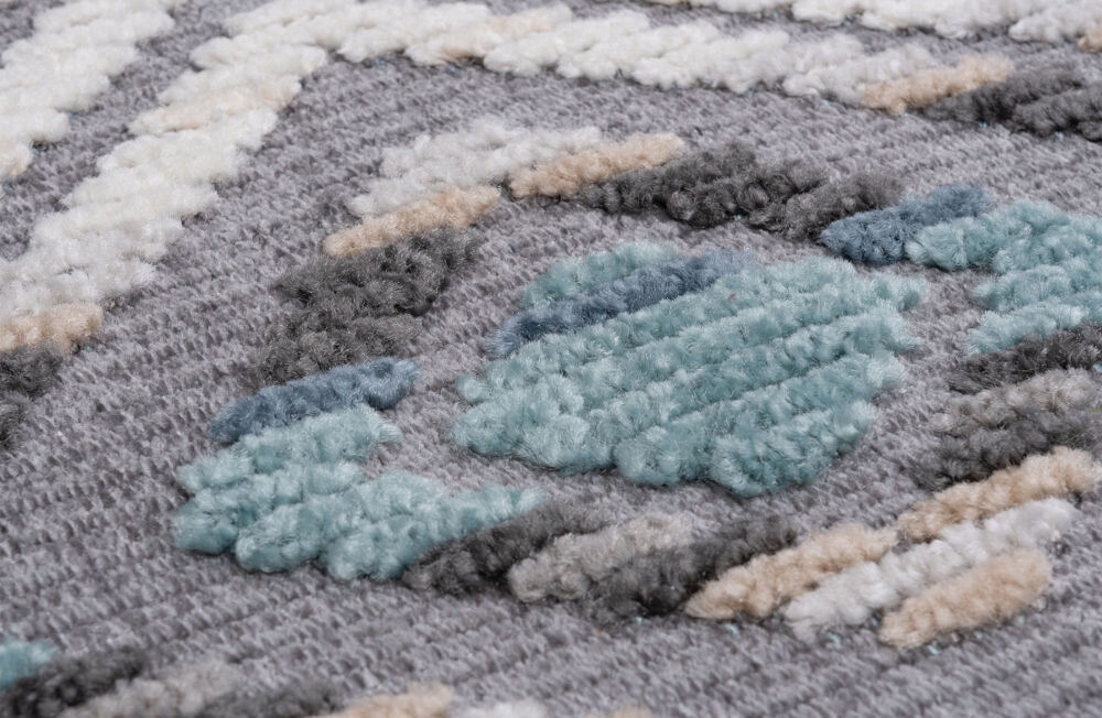 Dywan MULTIDECOR Nepal 120 x 180 cm Pasy Niebieski, kuchnia, przedpokój, salon, wielofunkcyjny, zbliżenie na wzorzec dywanu po środku