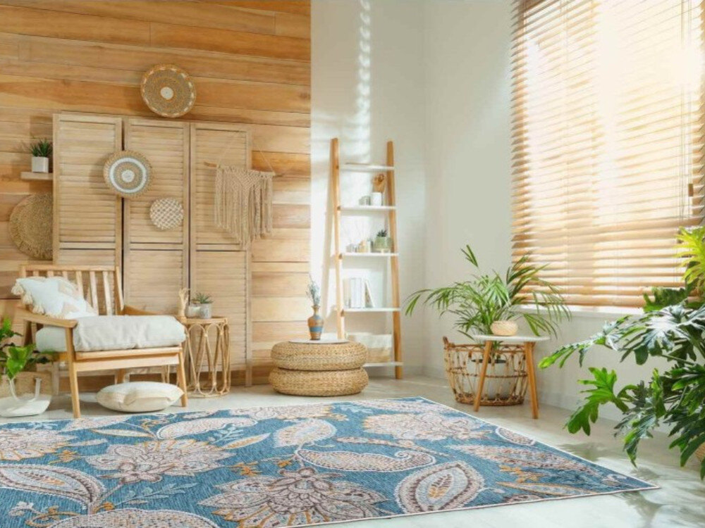 Dywan wewnętrzny MULTIDECOR Piar pnącze 160 x 230cm Turkusowy, turkus, pnącze, natura, salon, pokój gościnny z dywanem na podłodze