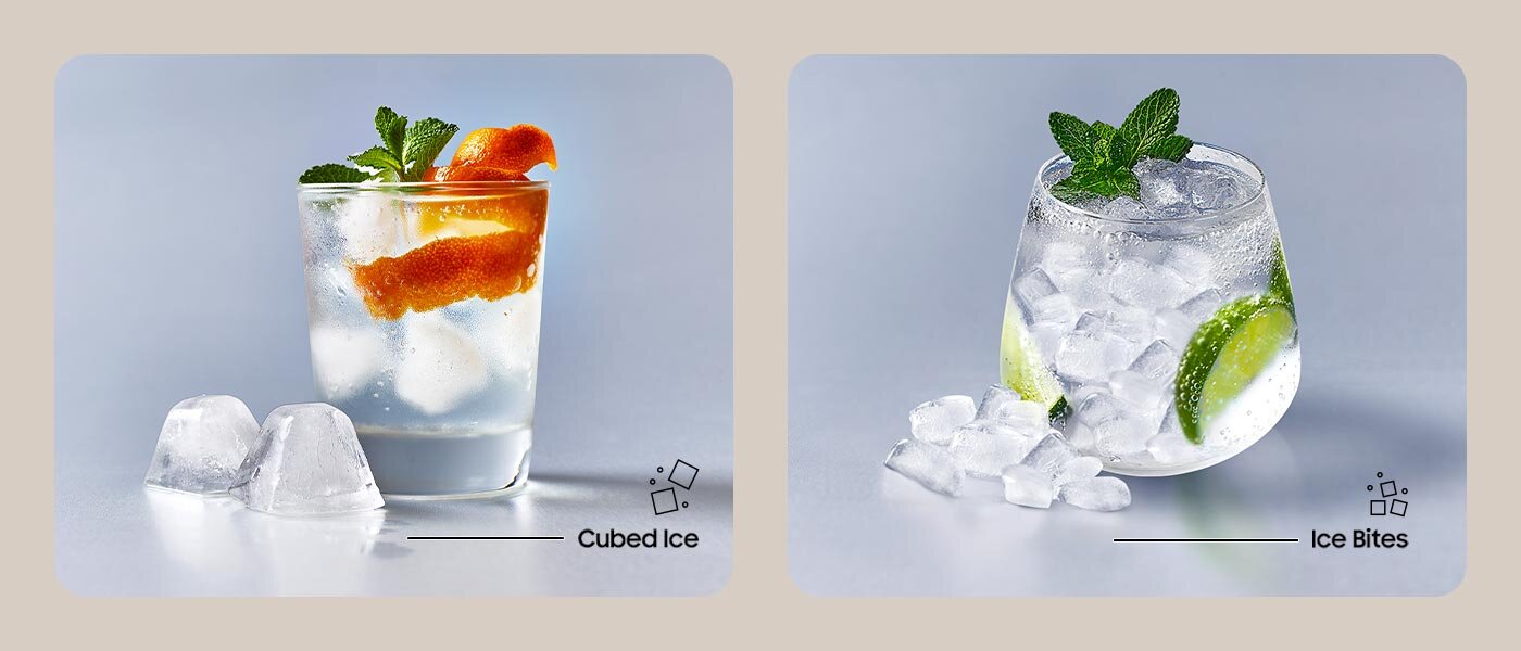 Z lodówką RF65A967FB1 możesz przygotować zarówno mniejsze, jak i większe kostki lodu.