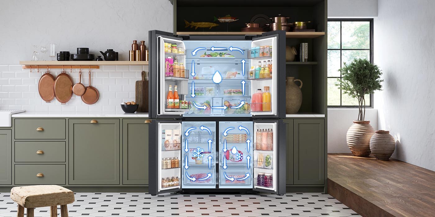 Dzięki trzem niezależnym obiegom powietrza, lodówka Multidoor RF65A967FB1 utrzymuje żywność dłużej świeżą.