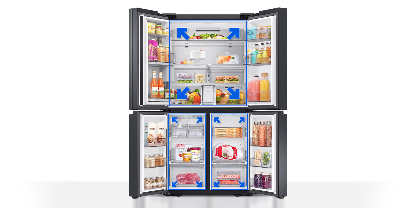 Lodówka Samsung o imponującej pojemności 647 litrów to idealny wybór dla rodzin z dużymi zakupami.