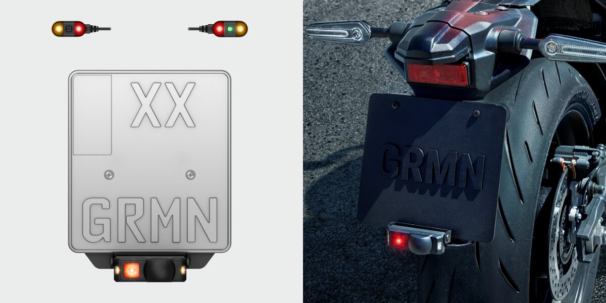 GARMIN Zumo R1 światła boczne i tylne żółtym i czerwonym niesprzyjających warunkach pogodowych - światełka boczne oraz montaż pod rejestracją