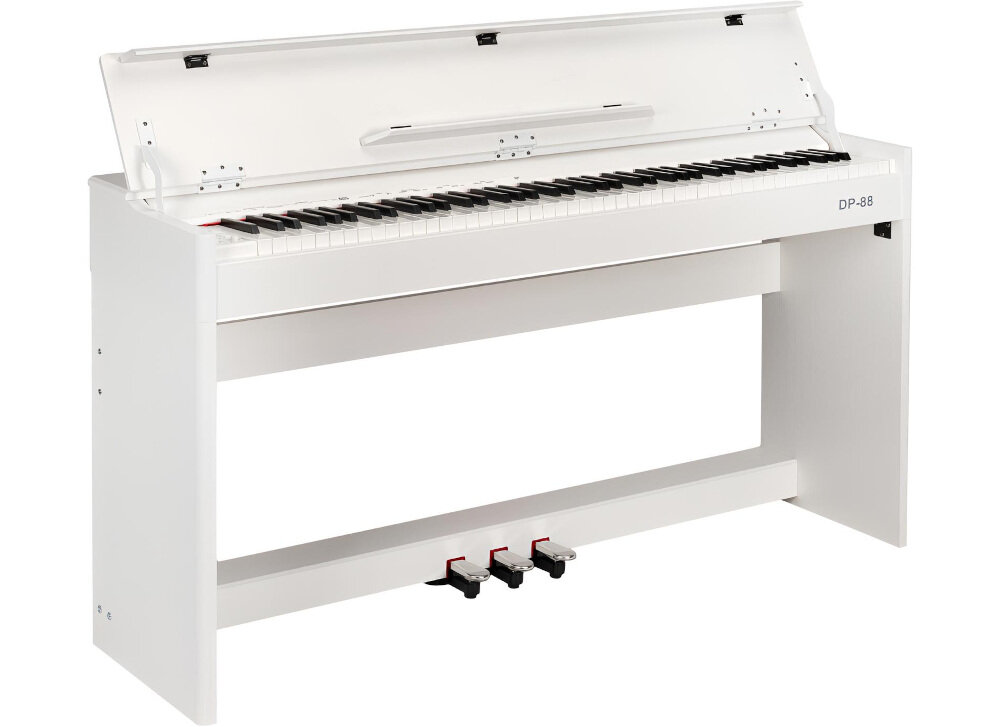 V-TONE DP-88 BK drewniany statyw klawiszowy stabilne podparcie, pianino po skosie na białym tle