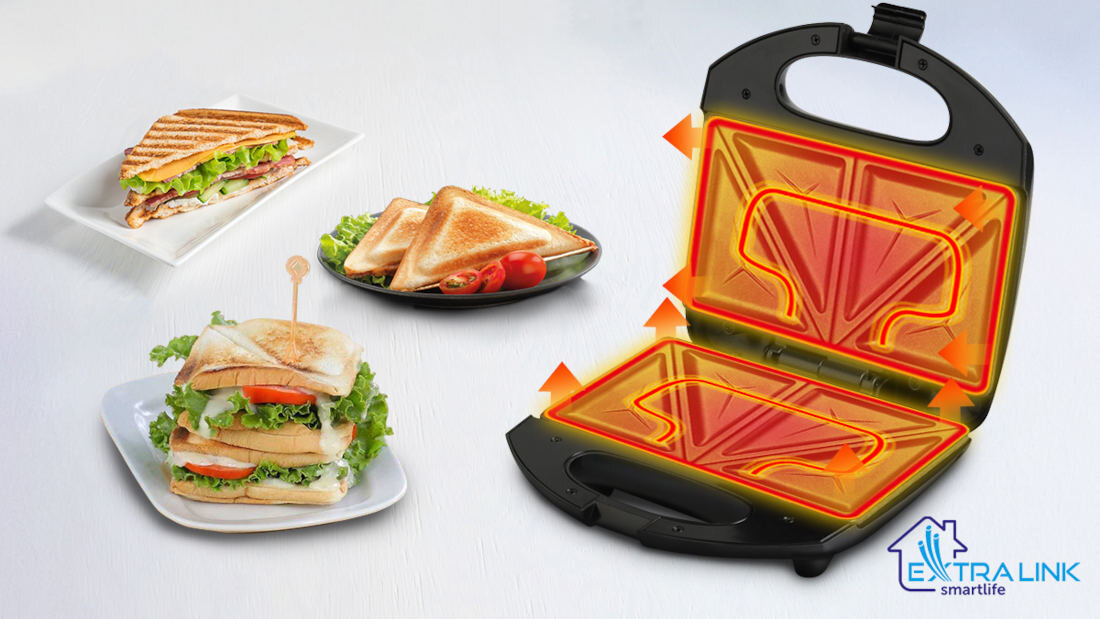 Opiekacz EXTRALINK SJ-22 wygląd design tło prezentacja wizualizacja Ciepłe kanapki w kilka minut Szybkie śniadanie bez wysiłku