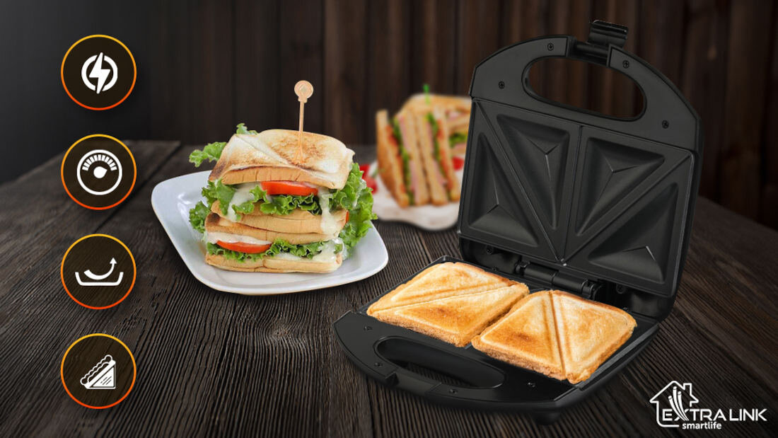 Opiekacz EXTRALINK SJ-22 Równomierne opiekanie płytki grzewcze rozprowadzają ciepło równomiernie posiłek 