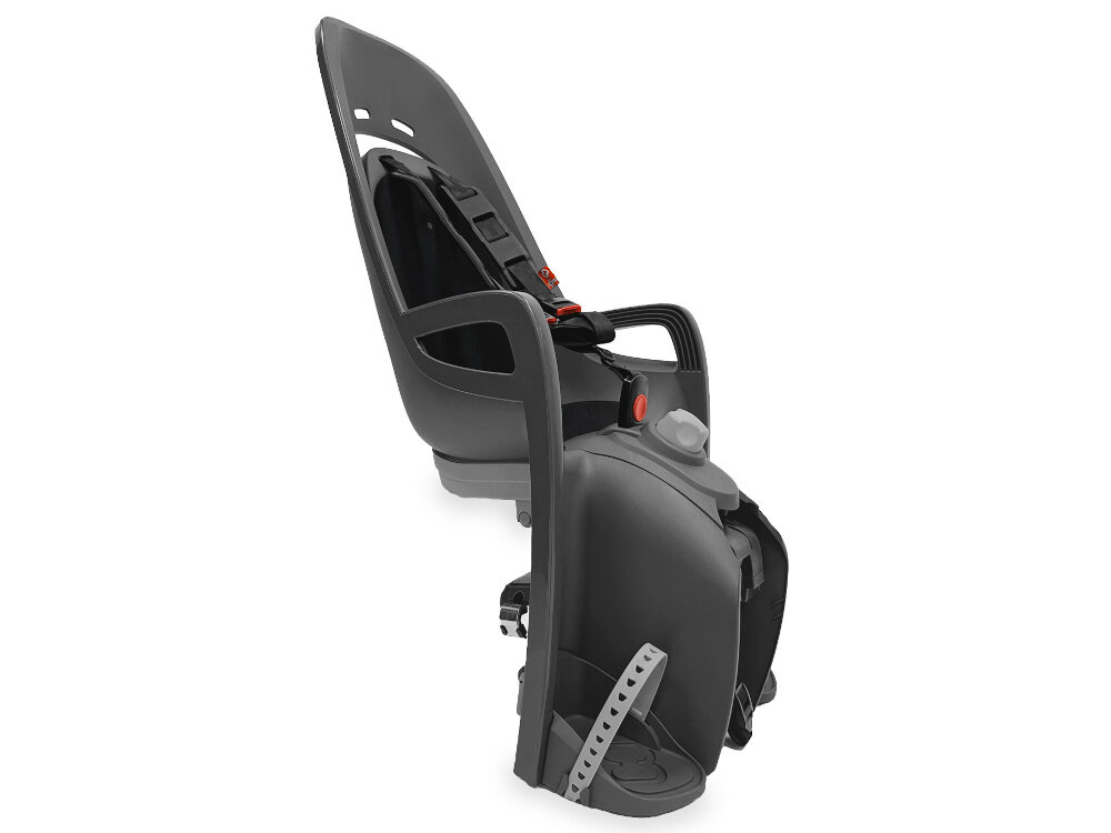 Fotelik rowerowy HAMAX Zenith Relax Relax Adapter Szaro-czarny fotelik na białym tle widoczny od przodu pod skosem aktywna jazda rowerowa z małymi dziećmi wysokie standardy bezpieczeństwa komfort podróżowania dla dzieci od 9 miesiąca życia