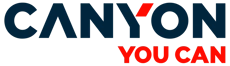 Logo z napisem \'CANYON YOU CAN\' w kolorach czarnym i czerwonym.