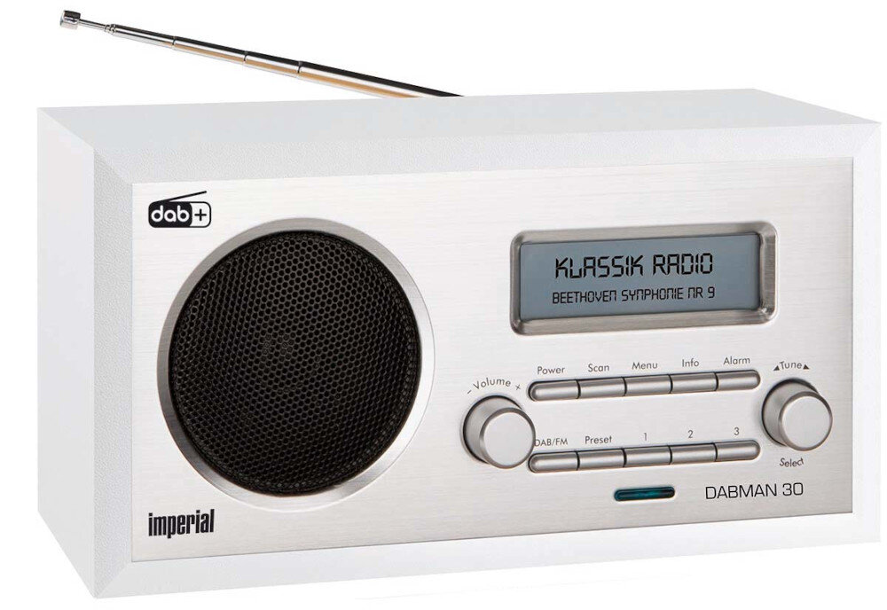 IMPERIAL Dabman 30 radio retro cyfrowy odbiornik DAB+ FM, radio po skosie na białym tle