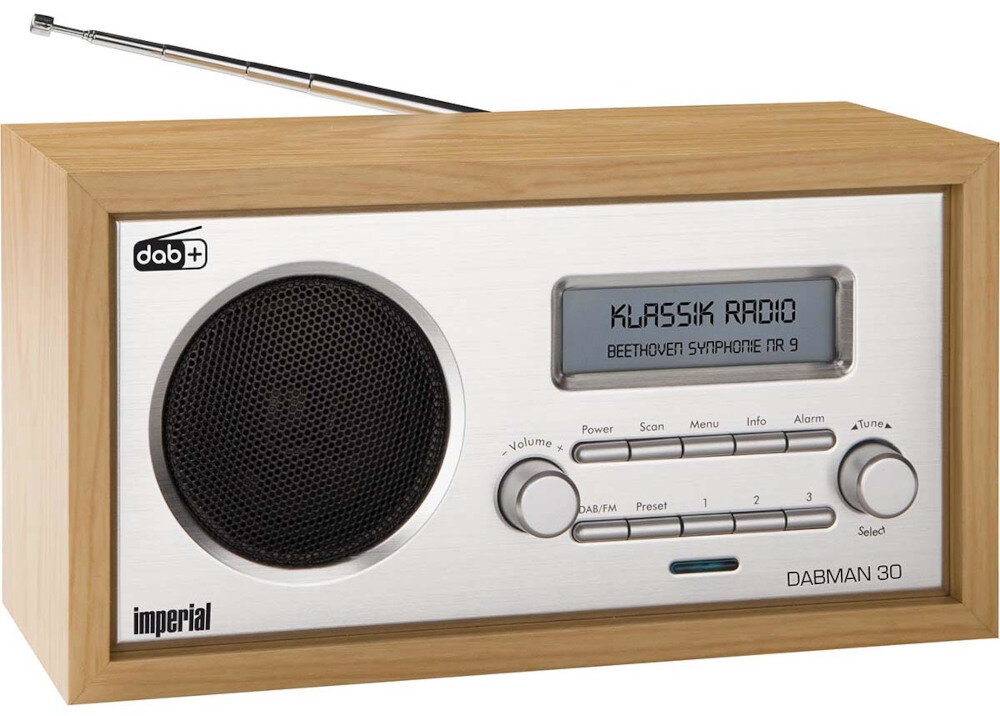 IMPERIAL Dabman 30 alarm sleep timer brzęczyk radio, radio po skosie na białym tle