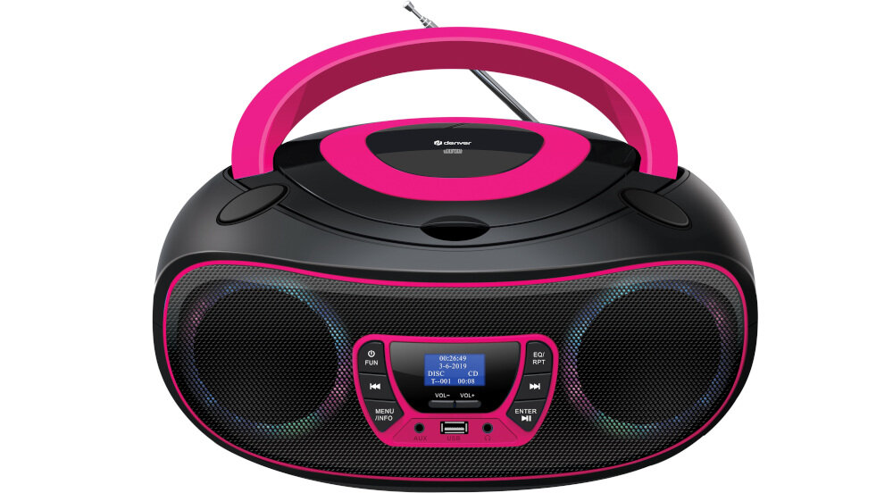 Radioodtwarzacz DENVER TDB-212BP boombox radio DAB+ FM Bluetooth CD MP3, Radioodtwarzacz od frontu na białym tle