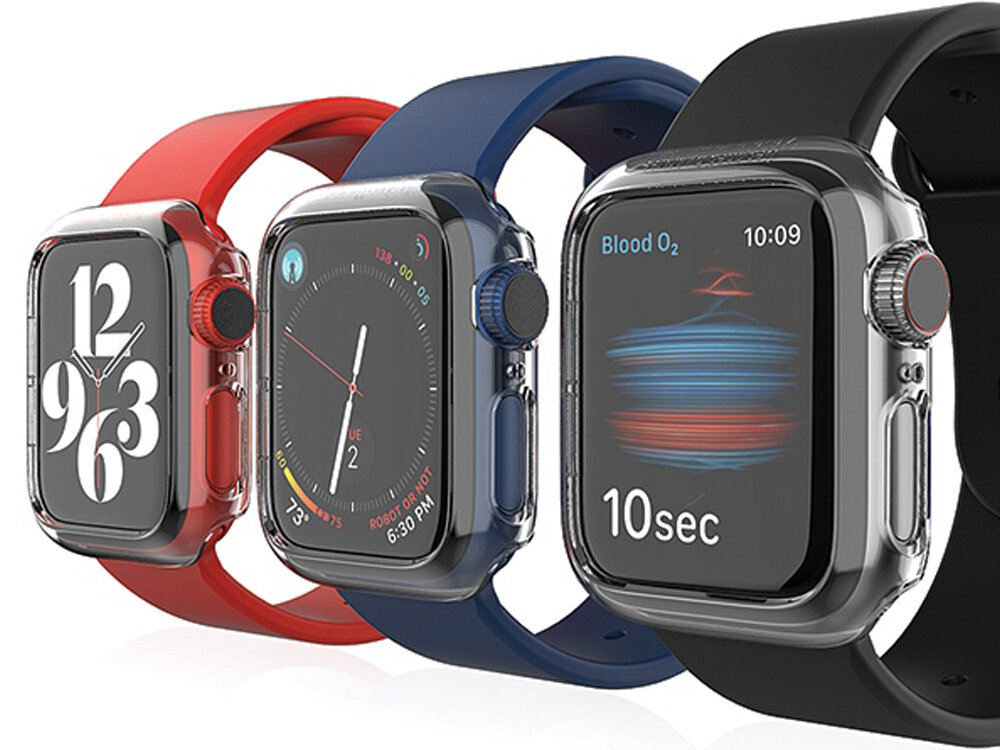 Etui ARAREE Nukin do Apple Watch 10 (42mm) Przezroczysty Różne kolory zegarków obok siebie z nałożonym etui dopasowanie przezroczyste struktura wygląd dla Apple Watch 10 wersja 42 mm optymalne dopasowanie do koperty zegarka transparentny materiał smukła lekka konstrukcja codzienne zarysowania niewielkie uszkodzenia