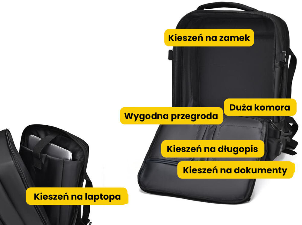 Plecak Adventure Baltan otwarty plecak podpisane kieszeń na zamek duża komora wygodna przegroda kieszeń na długopisy kieszeń na dokumenty kieszeń na laptopa