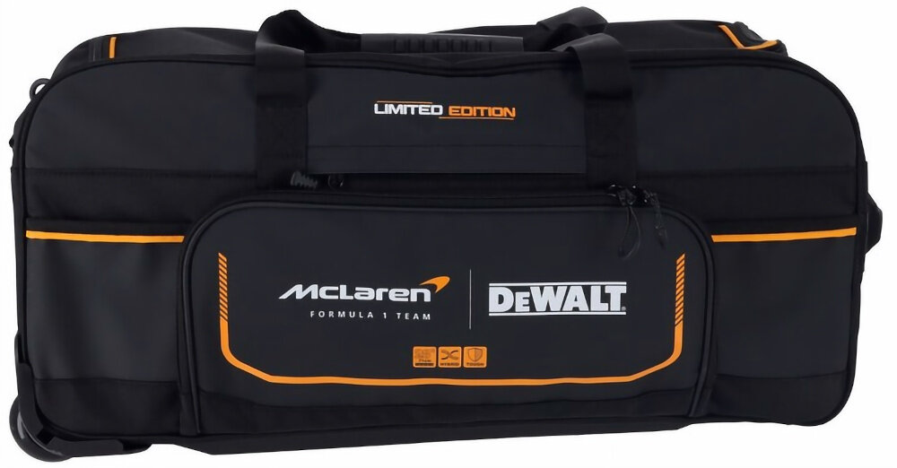 Torba narzędziowa DEWALT DWST83522-9 torba na białym tle widoczna od przodu szybki dostęp do narzędzi porządek w miejscu pracy do użytku w terenie w warsztacie organizacja wyposażenia dla specjalistów pracujących mobilnie dla monterów instalatorów serwisantów