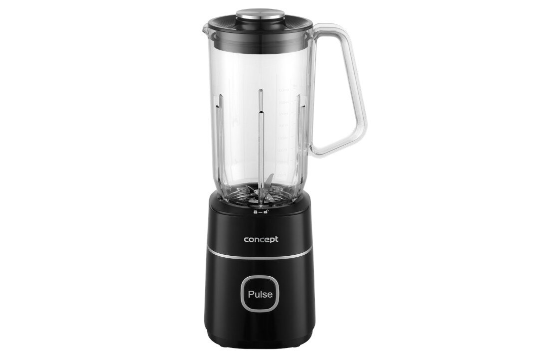 Blender kielichowy CONCEPT SM3490 Czarny + młynek pracuje przy napięciu 220–240 V przewód zasilający o długości 100 cm generuje poziom hałasu 88 dB Czarna obudowa łatwe czyszczenie Codzienna wygoda pracy