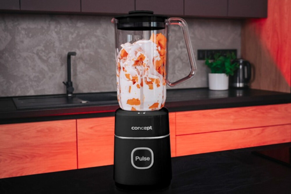 Blender kielichowy CONCEPT SM3490 Czarny + młynek Wytrzymały i bezpieczny tritan Tritan nie zawiera BPA uszkodzenia, plamy, zapachy i wysokie temperatury łatwe do utrzymania w czystości estetyczny wygląd