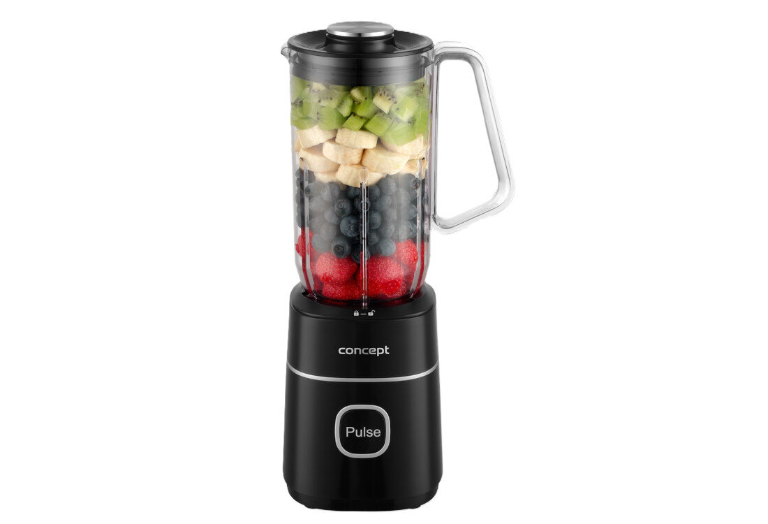 Blender kielichowy CONCEPT SM3490 Czarny + młynek Prosta codzienna obsługa za pomocą jednego przycisku zamocować pojemnik lekko przekręcić ulubiony napój 