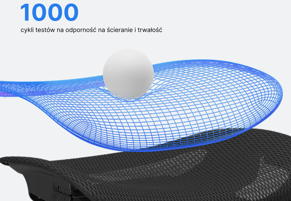 Fotel ANDA SEAT X-Air Pro XL Czarny prezentacja siedziska i jego odporności na ścieranie 1000 cykli testów na odporność na ścieranie i trwałość tkanina siatkowa wzbogacona o flanelę odciąża plecy i uda wygodne siedzenie intensywne użytkowanie