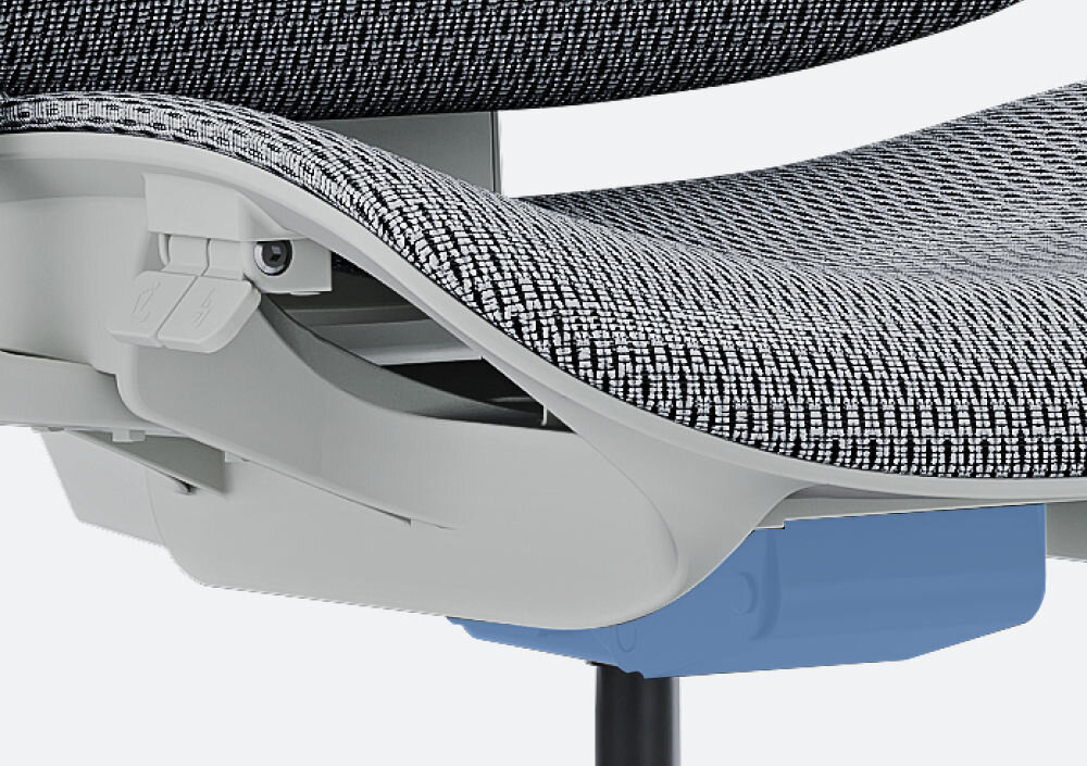 Fotel ANDA SEAT X-Air Pro XL Czarny prezentacja mechanizmu samoadaptacyjnego i zbliżenie na niego automatycznie ustawia optymalny kąt nachylenia oparcia cztery możliwe pozycje blokady inteligentne wsparcie pozwala utrzymać ergonomię