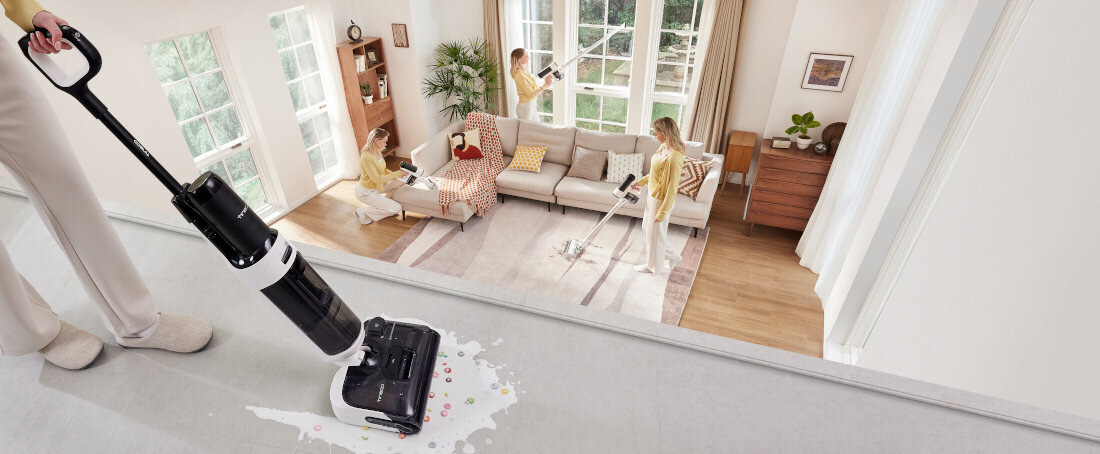 Odkurzacz TINECO Floor One Switch S6 Stretch Plus Wygodne manewrowanie Mini kółka konstrukcja obrotowa 45° czyszczenie Długi czas pracy