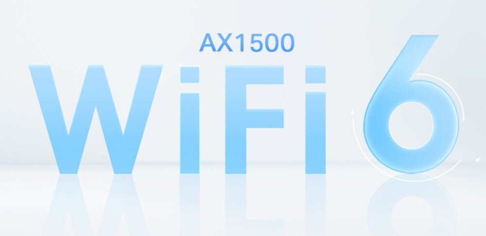 Router TP-LINK Deco X10-4G Grafika z napisem 'AX1500 Wi-Fi 6' w odcieniach błękitu na jasnym tle, technologia Wi-Fi 6, działanie