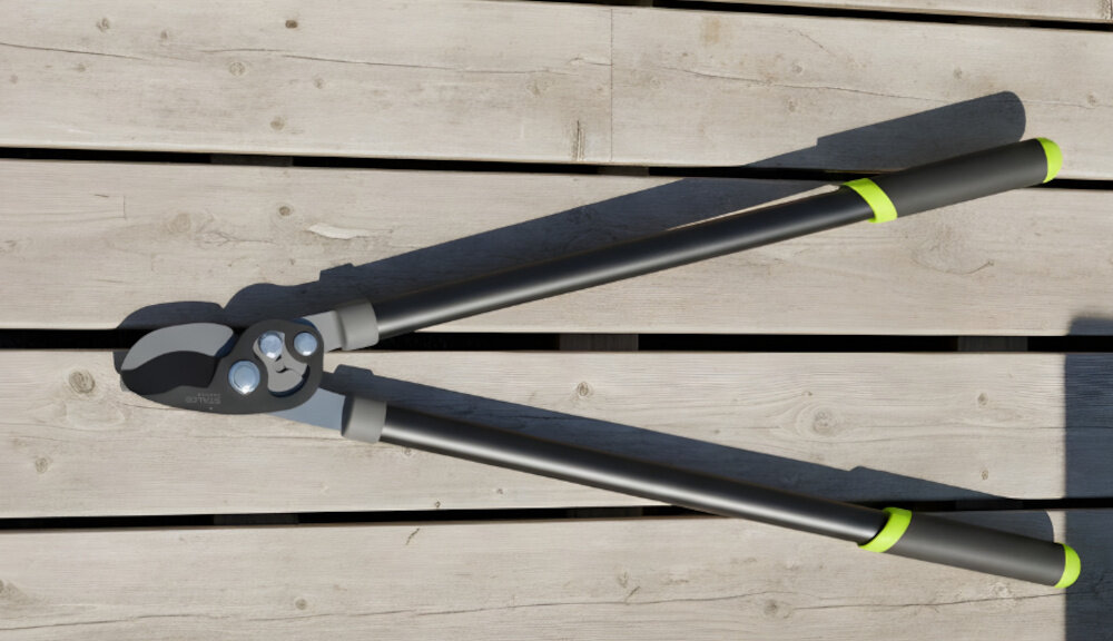 Sekator do gałęzi STALCO GARDEN S104020412 drewniana podłoga sekator leży na podłodze ergonomiczne rękojeści z powłoką antypoślizgową stabilny chwyt bezpieczeństwo pracy dokładniejsze cięcie i mniejsze obciążenie nadgarstków