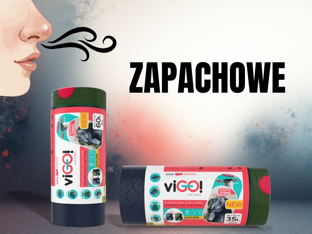 7722381 viGO! MAGIC Worki LD 35L 10szt taśma elastyczna zapachowe 2 kolorowe worki, z tworzywa z recyklingu, łatwiejsze sprzątanie