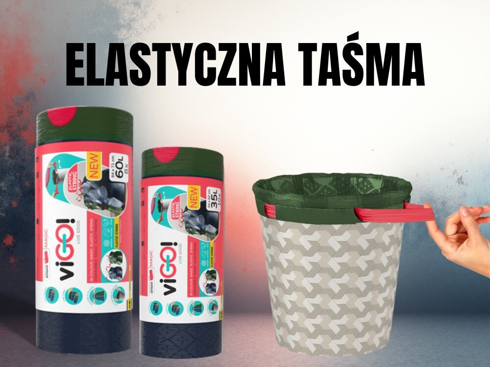 7722381 viGO! MAGIC Worki LD 35L 10szt taśma elastyczna zapachowe dopasowane do kosza, unikalny zapach, neutralizuje nieprzyjemne zapachy