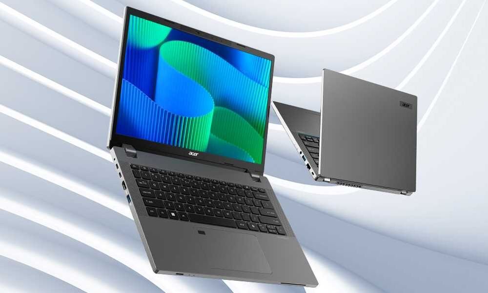 Laptop ACER TravelMate P2, z wyświetlaczem o wysokiej rozdzielczości i smukłą konstrukcją.