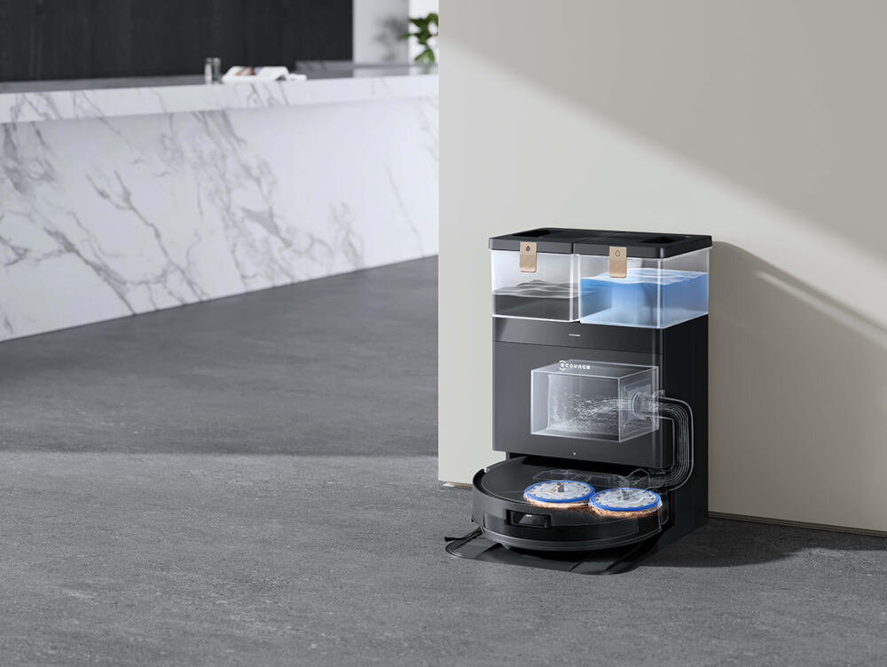 ECOVACS Deebot T50 Max Pro Omni Black Робот-пилосос Багатофункціональна станція OMNI Автоматичне спорожнення контейнера, сушіння шваброю гарячим повітрям, доливання миючого засобу