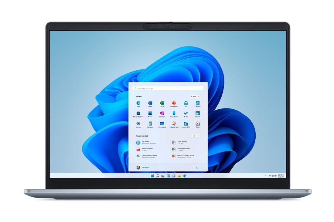 Laptop DELL 14 Plus z pokazanym system Windows 11 na ekranie. - System operacyjny Windows 11
