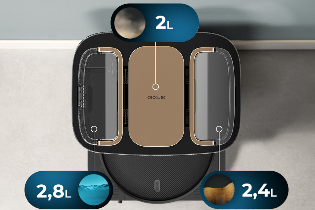 Robot sprzątający CECOTEC Conga 13090 Spin Revolution Bezobsługowe sprzątanie Duży worek na kurz pojemniki na wodę czysta brudna pojemność