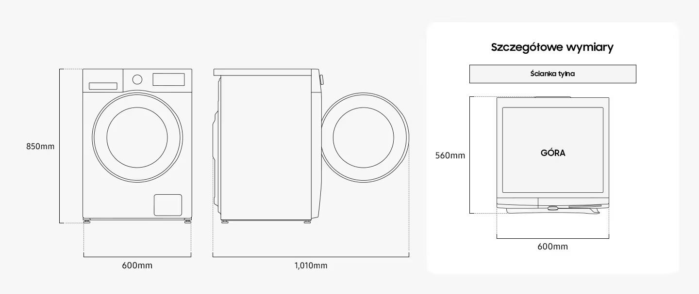 WW90DG5G34ABEO - wymiary techniczne pralki WW90DG5G34ABEO - wymiary techniczne pralki
