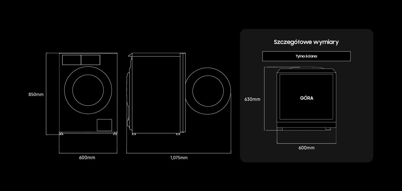 Wymiary pralki WF90F09C4SU4