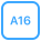 Ikona w kształcie kwadratu z zaokrąglonymi rogami, wypełniona niebieskim kolorem z czarnym tłem. Wewnątrz znajduje się biały napis \'A16\'.