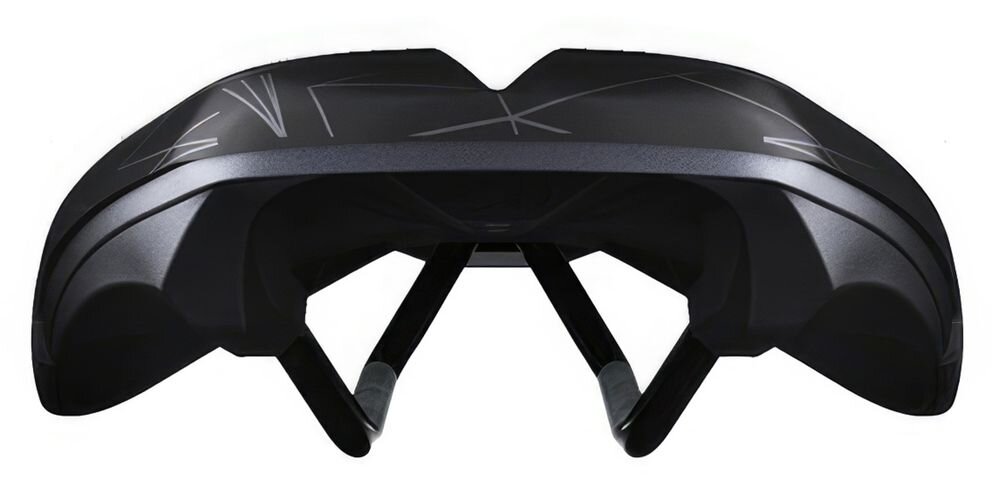 Siodełko PRO Stealth Offroad Performance Saddle PRSA0385 siodełko na białym tle widoczne od tyłu szerokość 152 mm dla kobiet i mężczyzn stabilne wsparcie miednicy anatomiczne wgłębienie z otworem odprowadzającym wodę redukuje dyskomfort minimalizuje ryzyko pocenia i podrażnień