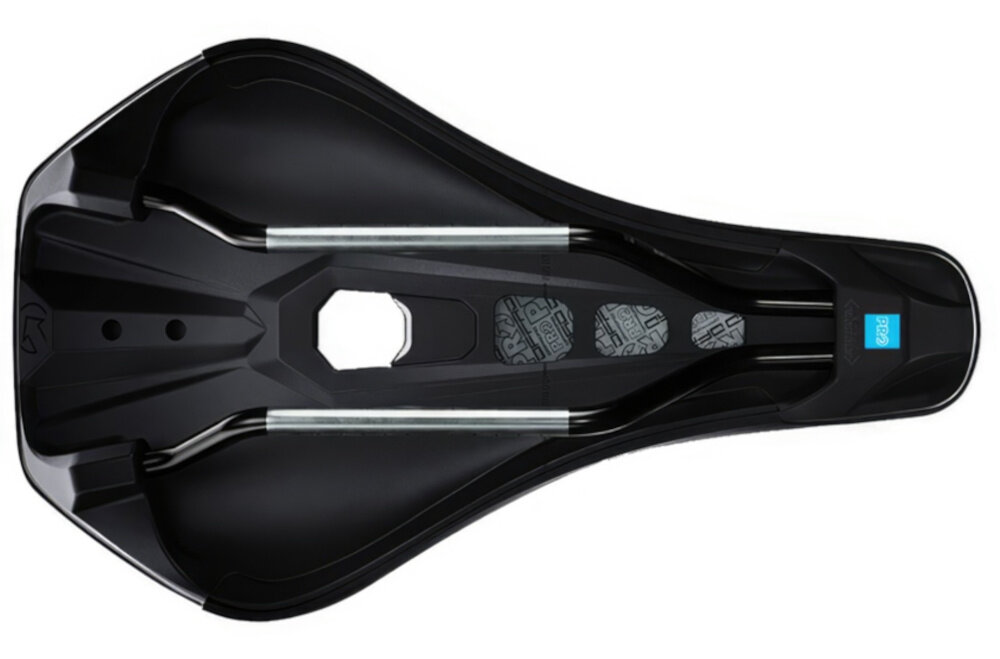 Siodełko PRO Stealth Offroad Performance Saddle PRSA0385 siodełko na białym tle widoczne z góry od wewnątrz waga 233 g pokrycie z wytrzymałego poliuretanu lekkość bez utraty trwałości łatwiej utrzymać tempo i stabilność wytrzymały materiał i wzmocniona konstrukcja zwiększają odporność na przetarcia