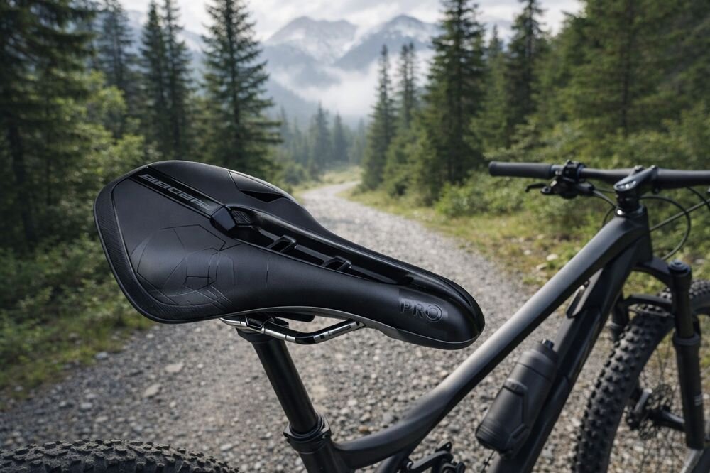 Siodełko PRO Stealth Offroad PRSA0321 droga siodełko na rowerze w tle drzewa góry komfort dla kobiet i mężczyzn dopasowanie wygoda