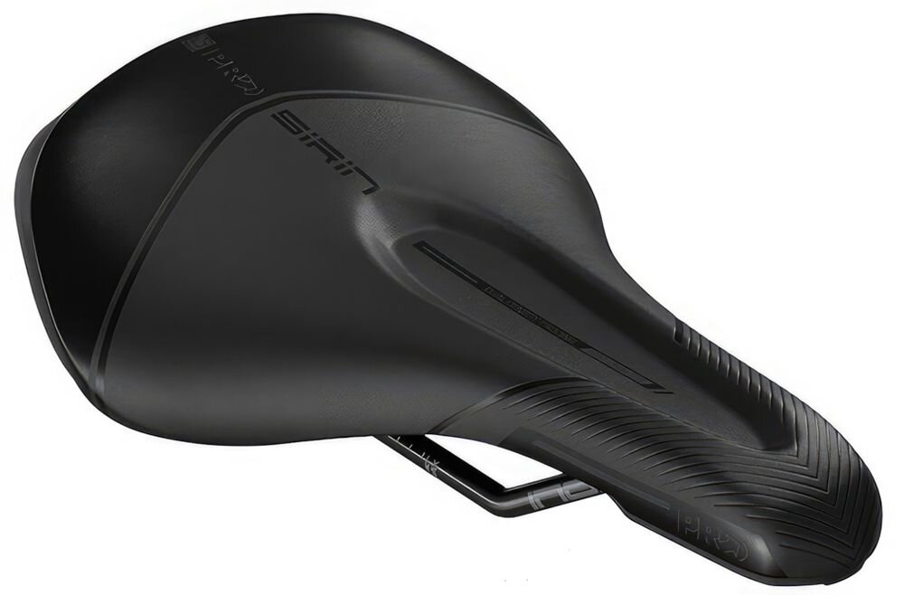 Siodełko PRO Sirin Performance PRSA0380 siodełko na białym tle widoczne od przodu pod skosem widok z góry zaprojektowane do kobiecej anatomii specjalne wycięcie bez mostka kształt dopasowany do miednicy ogranicza to zmęczenie i dyskomfort prawidłowa pozycja ciała większa kontrola nad rowerem