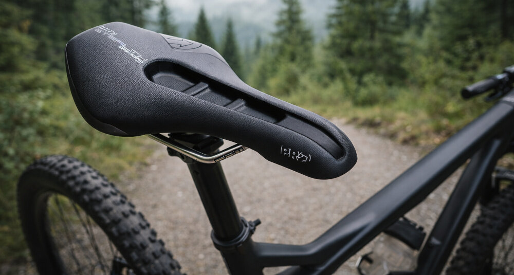 Siodełko PRO Stealth Offroad Sport PRSA0369 droga siodełko na rowerze w tle drzewa góry komfort dla kobiet i mężczyzn dopasowanie wygoda