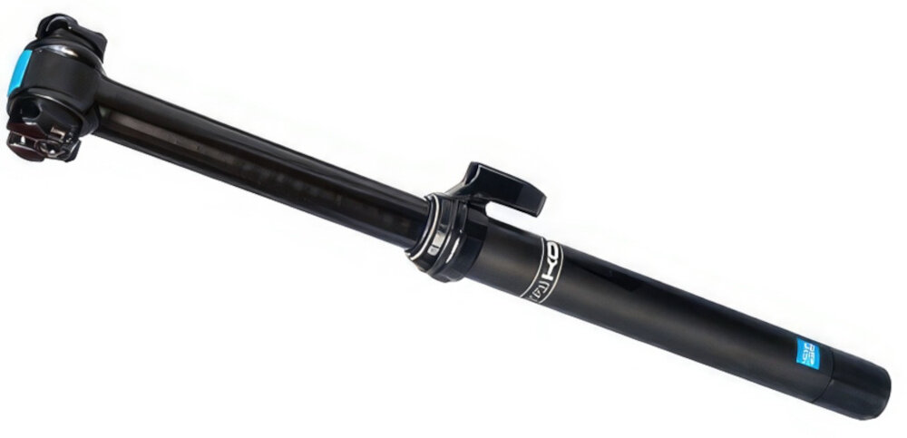 Sztyca PRO Koryak 150 2 PRSP0271 31.6-450 mm Czarny sztyca na białym tle widoczna pod skosem kontrola nad jazdą regulacja wysokości wygoda komfort