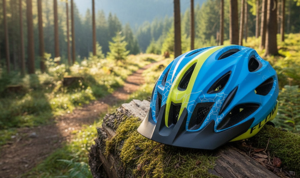 Kask rowerowy AUTHOR Flow X9  Niebiesko-żółty mat MTB (rozmiar L) wygląd design prezentacja wizualizacja ochrona na każdą trasę