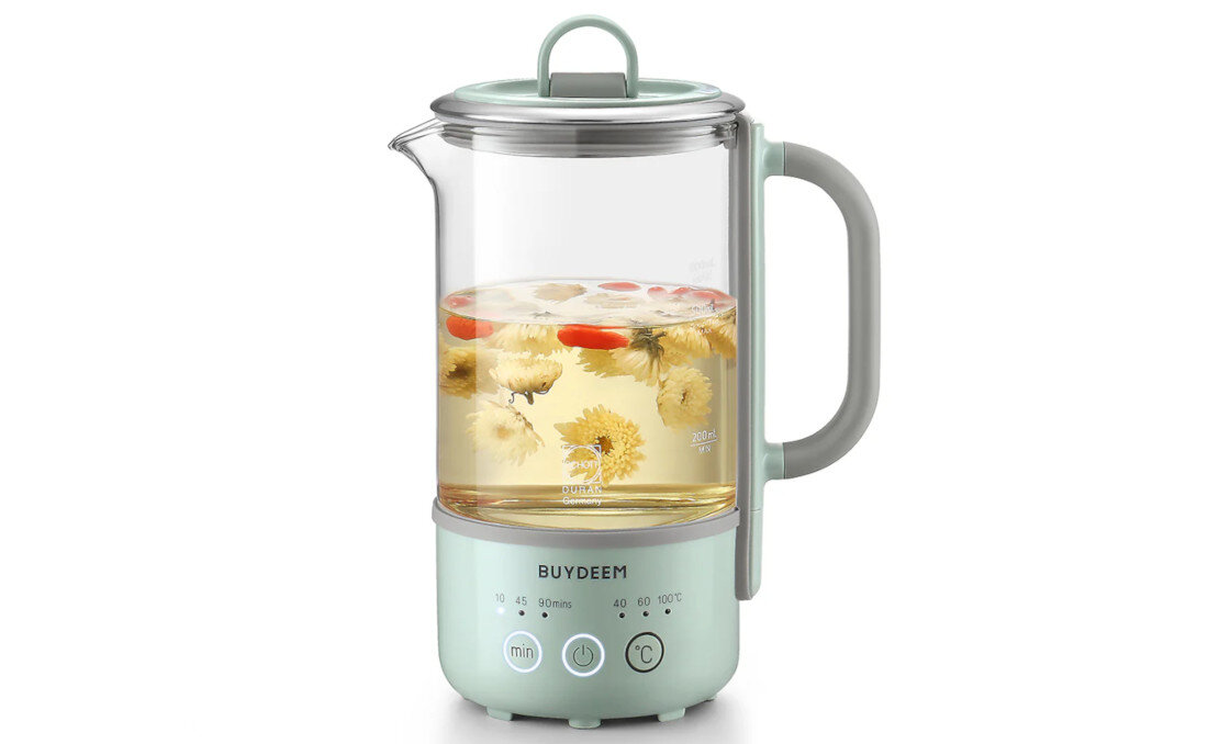 Czajnik BUYDEEM K314 Miętowy Trwałe materiały Stal nierdzewna szkło Duran i silikonowe zabezpieczenia