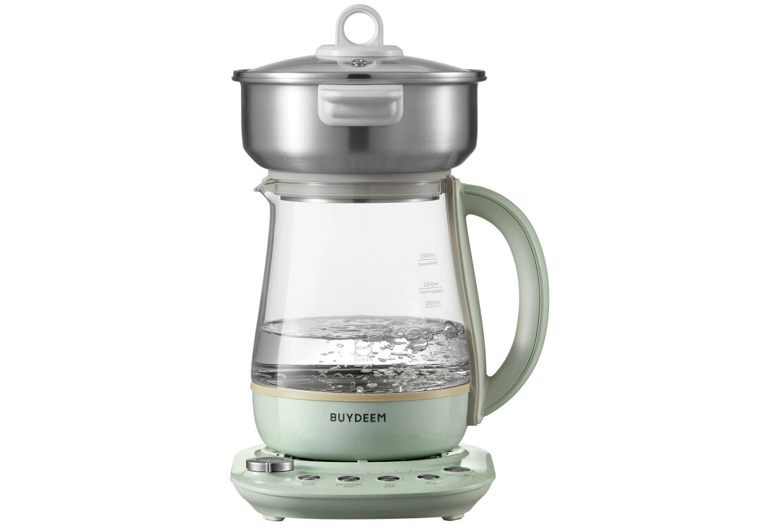 Czajnik BUYDEEM K1594T z funkcja parowaru, regulacją temperatury i zaparzaczem Miętowy Duża pojemność 1,5 l dla całej rodziny lub porcji na kilka dni