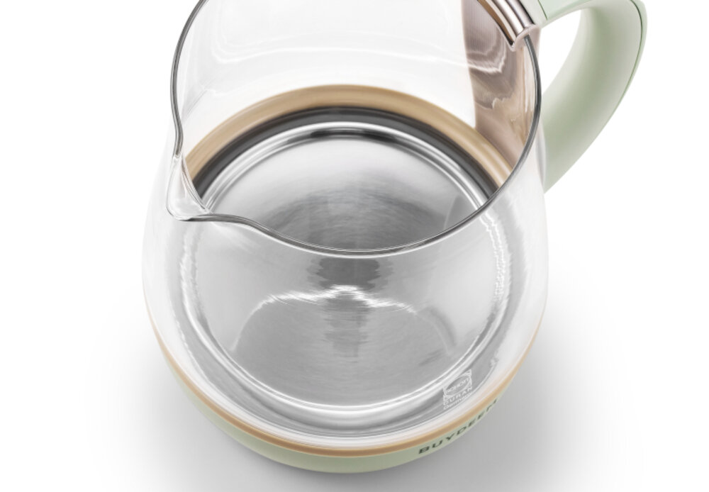 Czajnik BUYDEEM K1594T z funkcja parowaru, regulacją temperatury i zaparzaczem Miętowy  Trwałe materiały Stal nierdzewna i szkło Duran solidne rozwiązanie