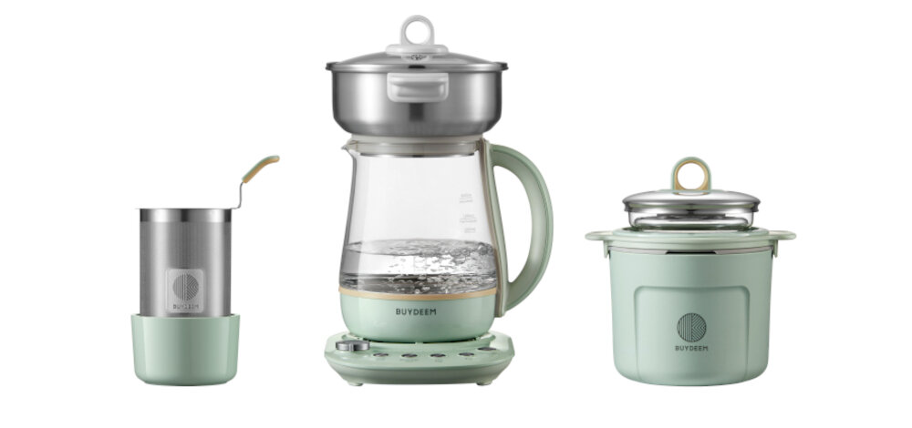 Czajnik BUYDEEM K1594T z funkcja parowaru, regulacją temperatury i zaparzaczem Miętowy Ciekawy desig Miętowa kolorystyka i dopracowane wzornictwon łączy funkcjonalność z estetyką