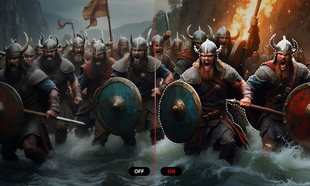 Monitor LG UltraGear 32G810SA-W.AEU 31.5 3840x2160px IPS 144Hz 1 ms [GTG] porównanie graiki z AI picture i bez wyraźny obraz wyraźne detale immersyjne doświadczenia