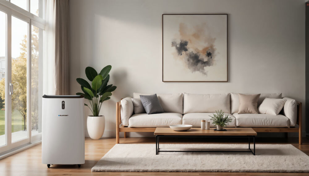 Klimatyzator BLAUPUNKT ACP616 Komfort chłodu każdego dnia prezentacja wizualizacja wygląd design zdjęcie lifestyle w salonie