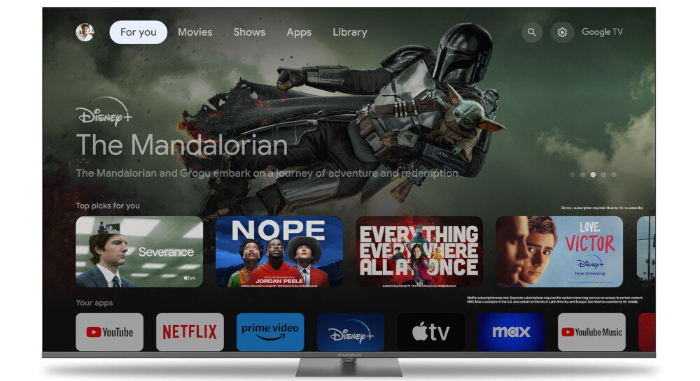 Telewizor THOMSON 50UG5C14 adaptive deinterlacing redukcja szumów,telewizor od frontu na białym tle